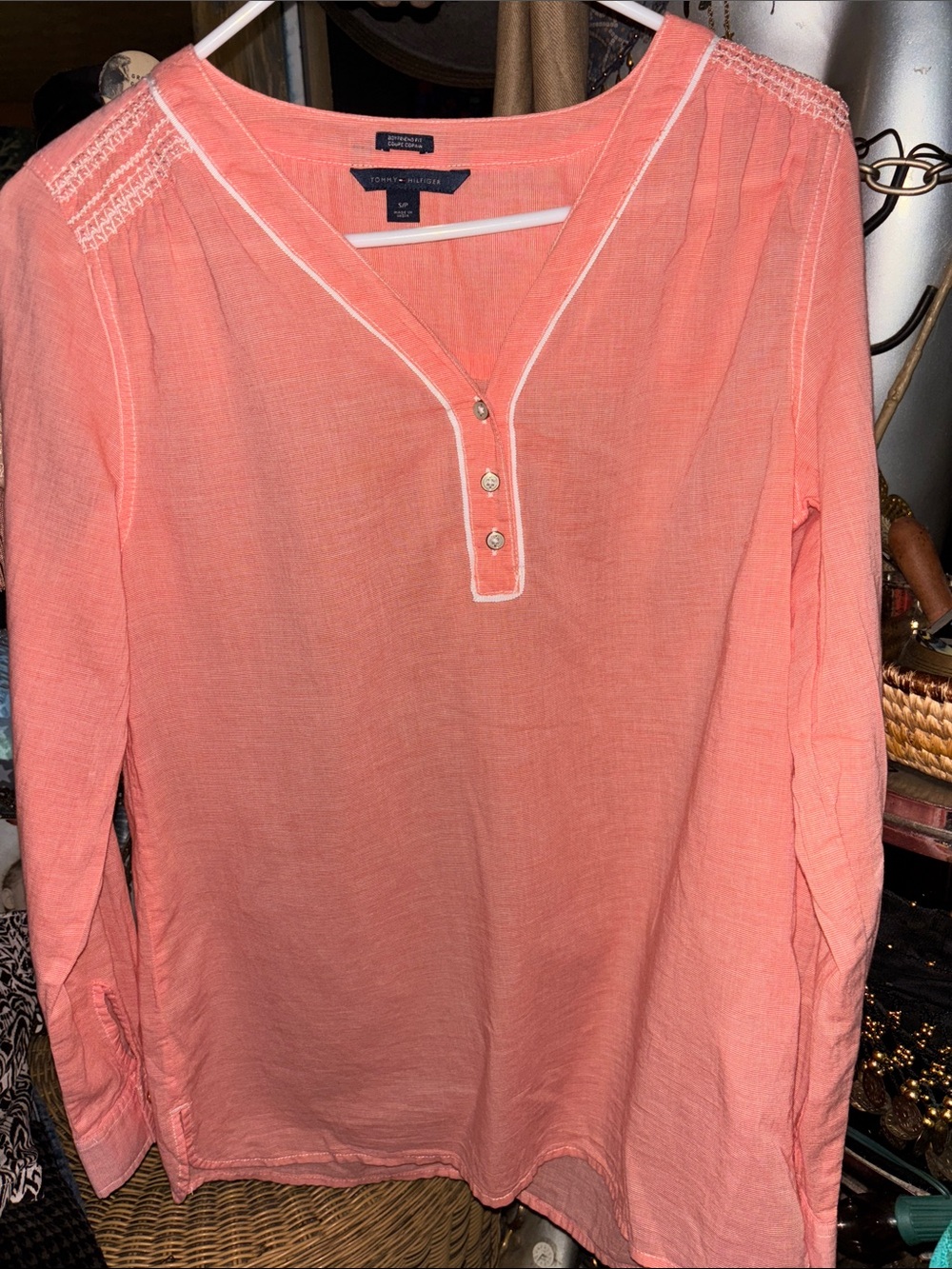 Tommy Hilfiger Coral Pink Henley Tunic Top